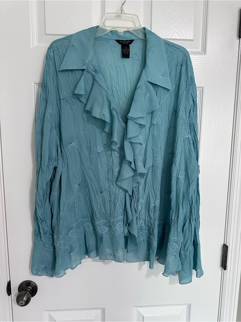 Sunny Taylor Woman Teal Embroidered Blouse